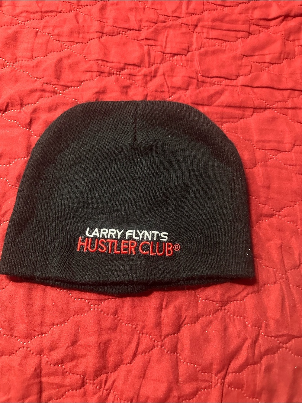 Hustler Hollywood Black Beanie with Red & White Embroidered Logo